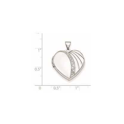 Sterling Silver Rhodium-plated 21mm Textured Heart Locket
