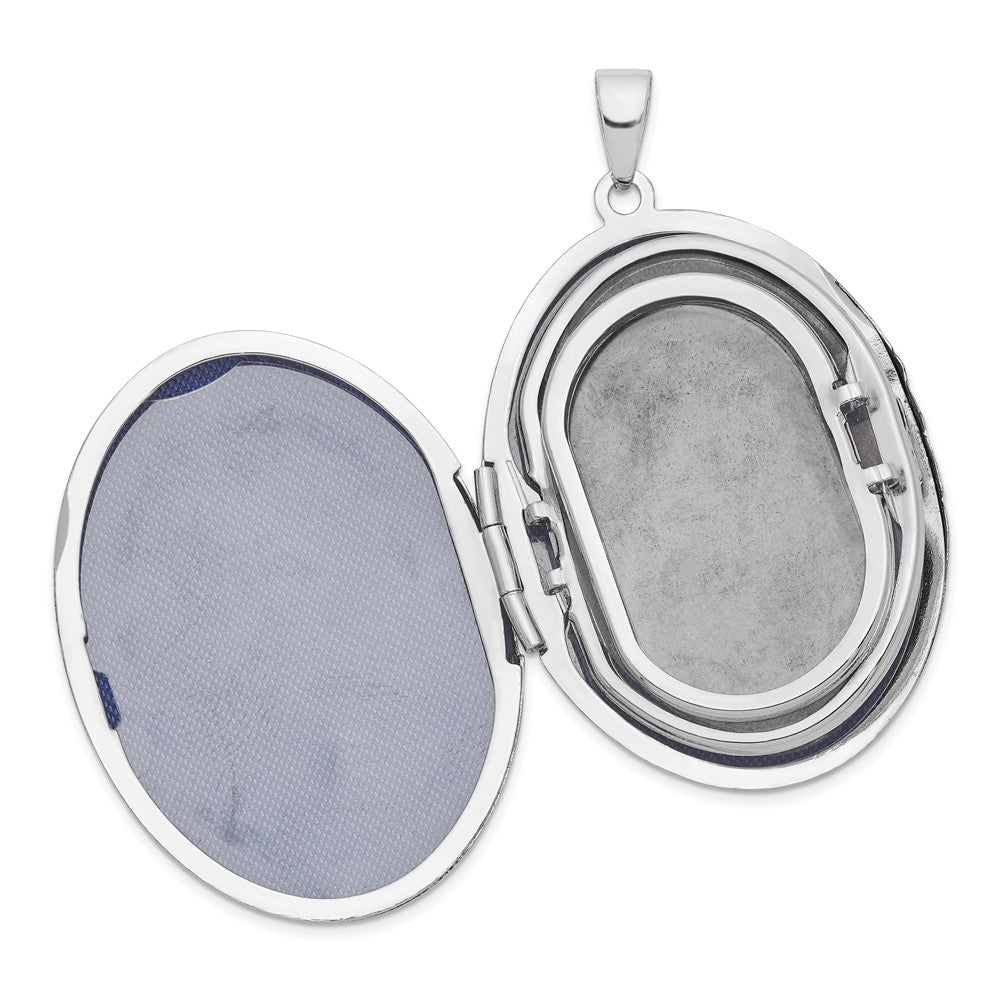 Sterling Silver Rhodium-plated Scroll Design Oval 6-Photo 36mm Family Oval Locket