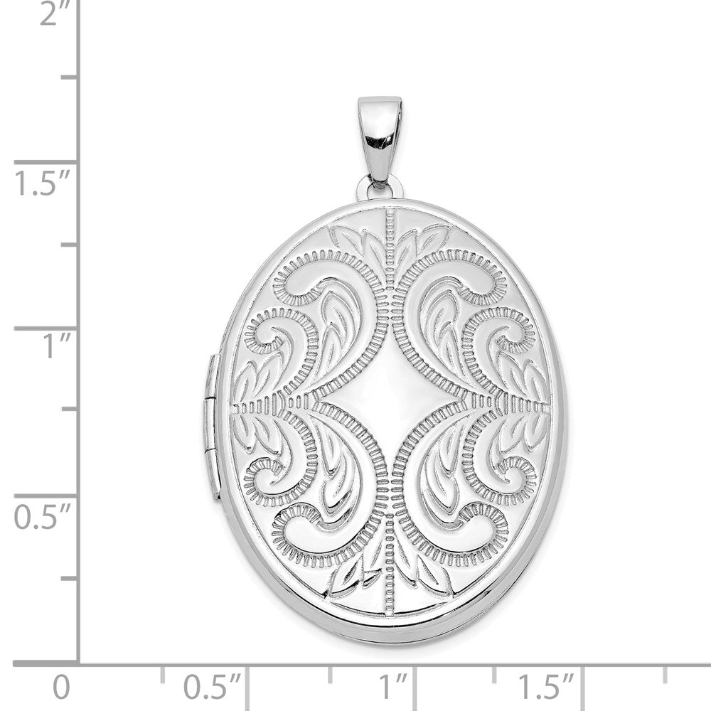 Sterling Silver Rhodium-plated Scroll Design Oval 6-Photo 36mm Family Oval Locket