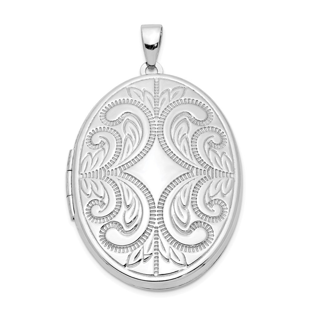 Sterling Silver Rhodium-plated Scroll Design Oval 6-Photo 36mm Family Oval Locket