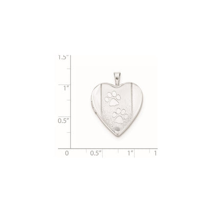 Sterling Silver Rhodium-plated Textured & Polished Paw Prints Heart Locket