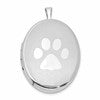 Sterling Silver Rhod-plated Textured & Polished Paw Print 26mm Oval Locket