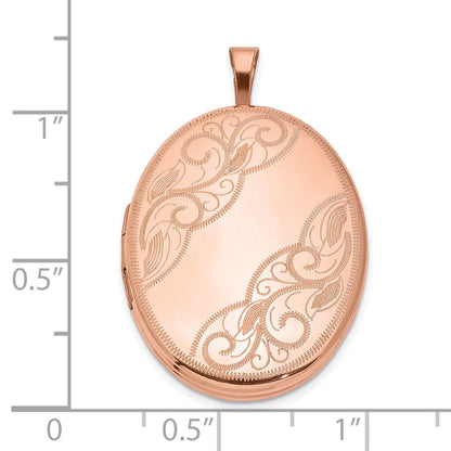 Sterling Silver Rose Gold-plated 26mm Swirled Oval Locket