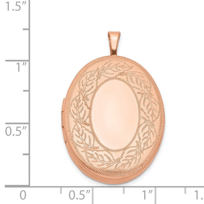 Sterling Silver Rose Gold-plated 26mm Leaf Border Oval Locket