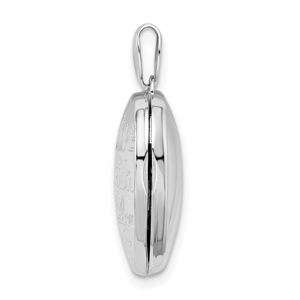 Sterling Silver Rhodium-plated Faith Hope Love 18mm Heart Locket