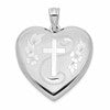 Sterling Silver Rhodium-plated 24mm D/C Cross Ash Holder Heart Locket