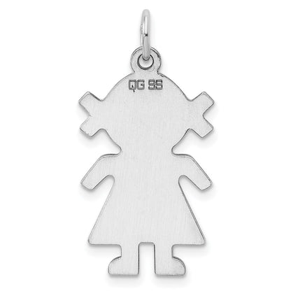 Sterling Silver Rhod-plated Eng. Girl Polished Front/Satin Back Disc Charm