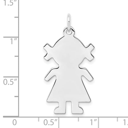 Sterling Silver Rhod-plated Eng. Girl Polished Front/Satin Back Disc Charm
