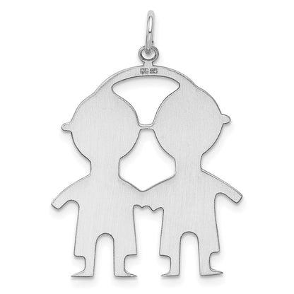 SSilver Rh-plt Engravable Boy/Boy Polished Front/Satin Back Disc Charm