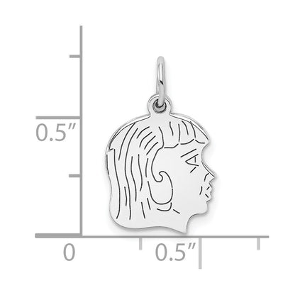 SSilver Rh-plt Engravable Girl Polished Front/Satin Back Disc Charm