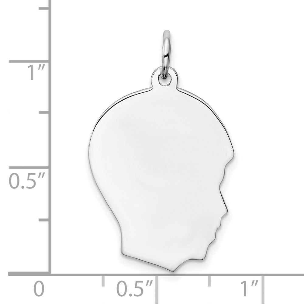 Sterling Silver Rhod-plate Eng. Boy Disc Charm Polish on Front/Back
