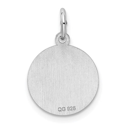 Sterling Silver Rhod-plated Eng. Rnd Polish Front/Satin Back Disc Charm