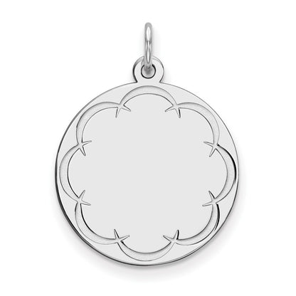 Sterling Silver Rhod-plated Eng. Rnd Polish Front/Back Disc Charm