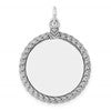 Sterl Silver Rh-plt Engraveable Round with Rope Polished Front/Back Disc