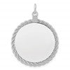 SS Rh-plt Engraveable Round with Rope Polished Front/Satin Back Disc