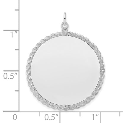 SS Rh-plt Engraveable Round with Rope Polished Front/Satin Back Disc