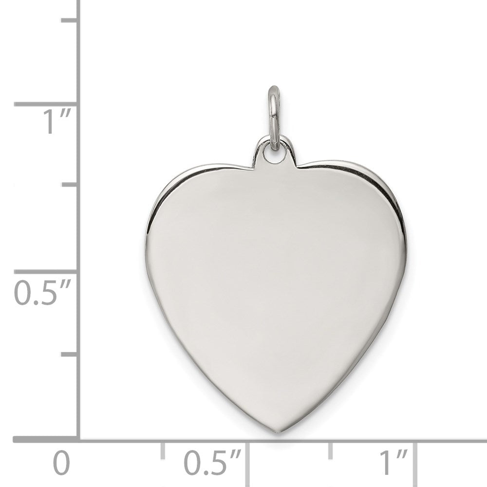 Sterling Silver Rhod-plated Eng. Heart Polish Front/Satin Back Disc Charm