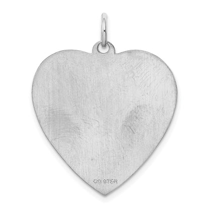 SS Rh-plt Engraveable Heart Polished Front/Satin Back Disc Charm