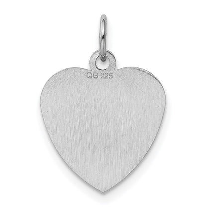 SS Rh-plt Engraveable Heart Polished Front/Satin Back Disc Charm