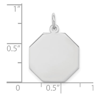 SS Rh-plt Engraveable Octagon Polished Front/Satin Back Disc Charm