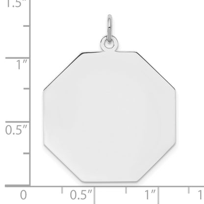 SS Rh-plt Engraveable Octagon Polished Front/Satin Back Disc Charm