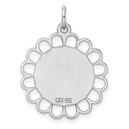 Sterling Silver Rh-plt Engraveable Polished Front/Satin Back Disc Charm