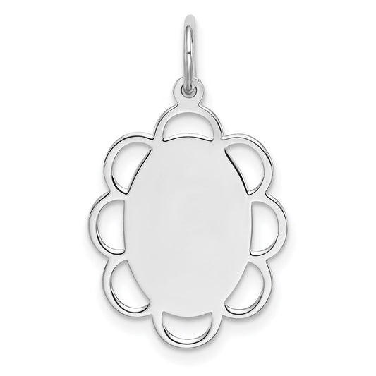 Sterling Silver Rh-plt Engraveable Polished Front/Satin Back Disc Charm
