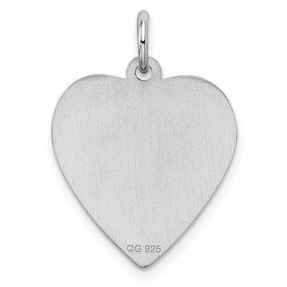SS Rh-plt Engraveable Heart Patterned Polished Front/Satin Back Disc
