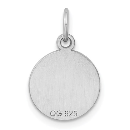 SS Rh-plt Engraveable Round Polished Front/Satin Back Disc Charm