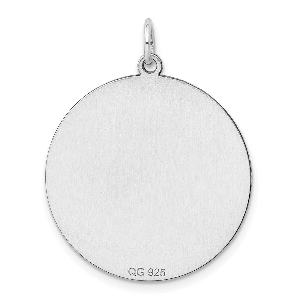 Sterling Silver Rhod-plated ENG. Round Polish Front/Satin Back Disc Charm