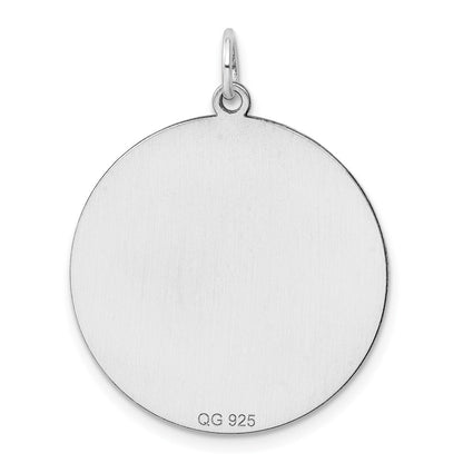 Sterling Silver Rhod-plated Eng. Rnd Polish Front/Satin Back Disc Charm
