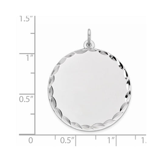 Sterling Silver Rhod-plated Eng. Rnd Polish Front/Satin Back Disc Charm
