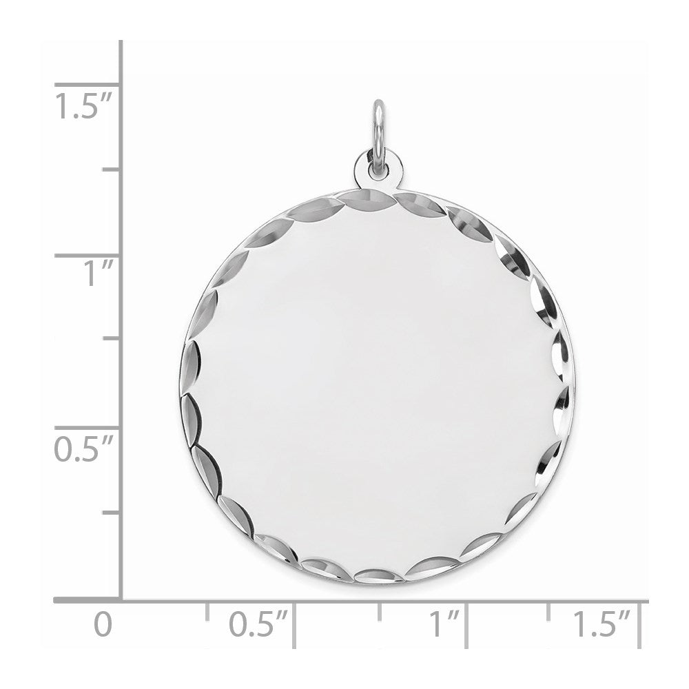 Sterling Silver Rhod-plated ENG. Round Polish Front/Satin Back Disc Charm