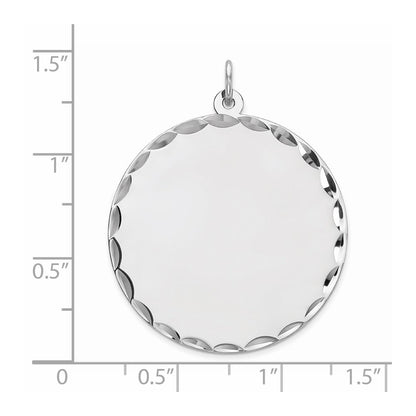 Sterling Silver Rhod-plated Eng. Rnd Polish Front/Satin Back Disc Charm