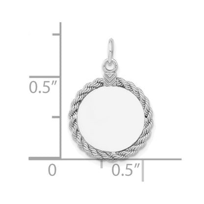 Sterling Silver Rhod-plated Eng. Rnd w/Rope Polish Front/Satin Back Disc