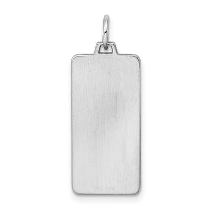 Sterling Silver Rhod-plate Eng. Rect. Polish Front/Satin Back Disc Charm