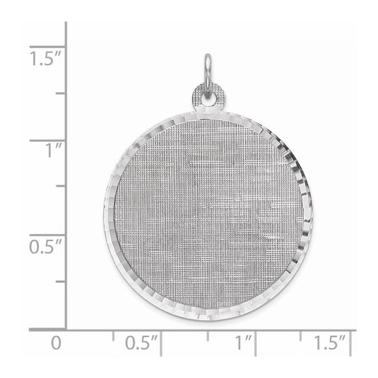 Sterling Silver Rhod-plated Eng. Rnd Patterned Polish Front/Satin Back Disc