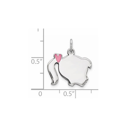 Sterling Silver Rhod-plate Pink Enamel Right Facing Girl Head Disc Charm