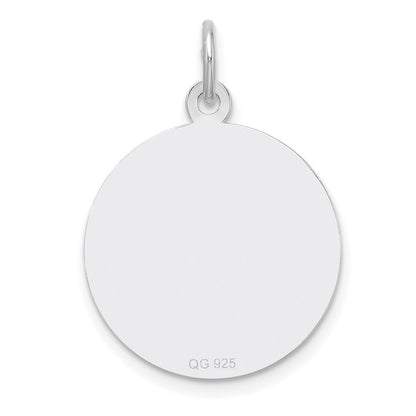 Sterling Silver Rhod-plated Eng. Rnd Polish Front & Back Disc Charm