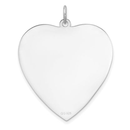 Sterling Silver Rh-plt Engraveable Heart Polished Front/Back Disc Charm