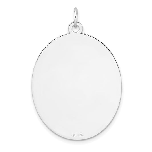 Sterling Silver Rhod-plate Eng. Oval Polish Front/Back Disc Charm
