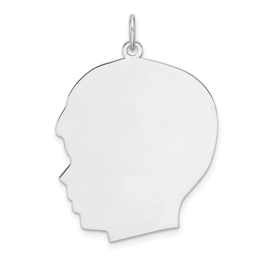 Sterling Silver Rhod-plate Eng. Boy Polished Front/Satin Back Disc Charm