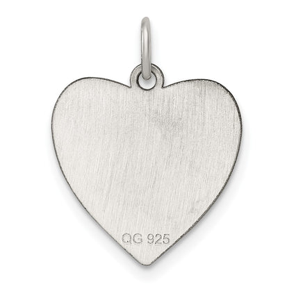 SS Rh-plt Engraveable Heart Polished Front/Satin Back Disc Charm