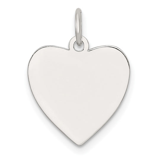 SS Rh-plt Engraveable Heart Polished Front/Satin Back Disc Charm