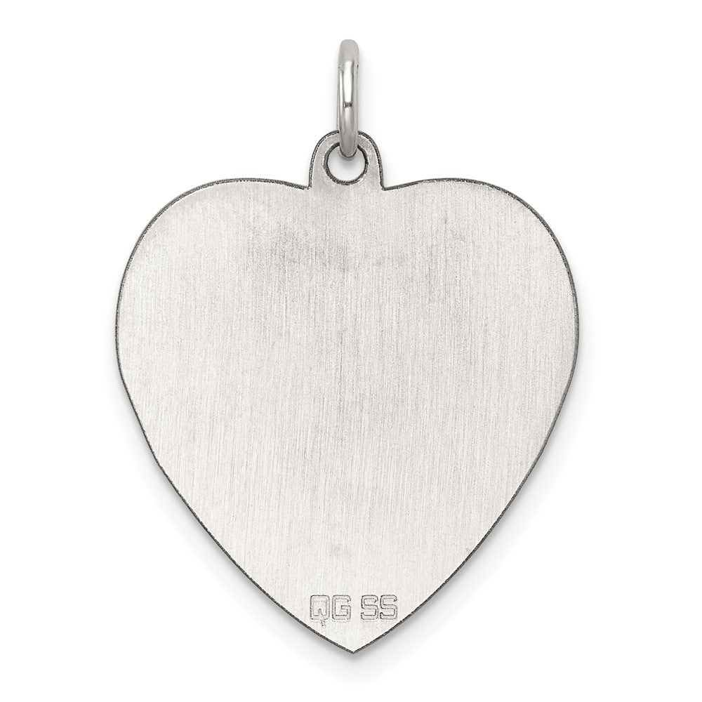 SS Rh-plt Engraveable Heart Polished Front/Satin Back Disc Charm