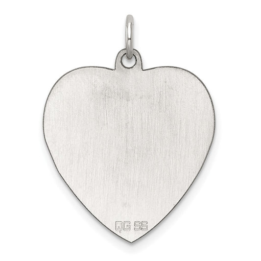 SS Rh-plt Engraveable Heart Polished Front/Satin Back Disc Charm