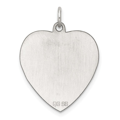 SS Rh-plt Engraveable Heart Polished Front/Satin Back Disc Charm