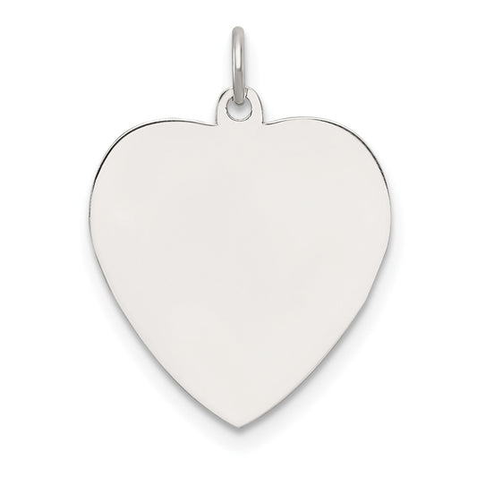 SS Rh-plt Engraveable Heart Polished Front/Satin Back Disc Charm