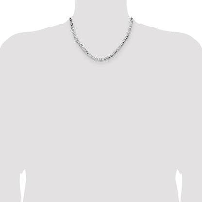 Sterling Silver Rhodium-plated 4.0mm Lightweight Flat Figaro Chain