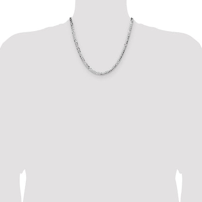 Sterling Silver Rhodium-plated 4.0mm Lightweight Flat Figaro Chain